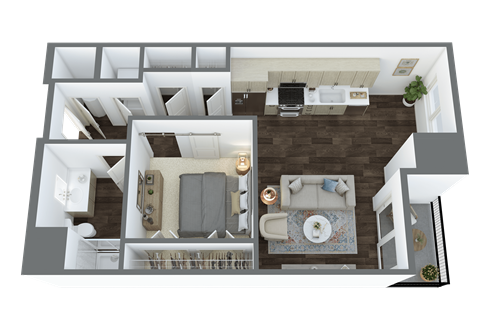 Floor plan for studio, 1 bath, 663 sqft
